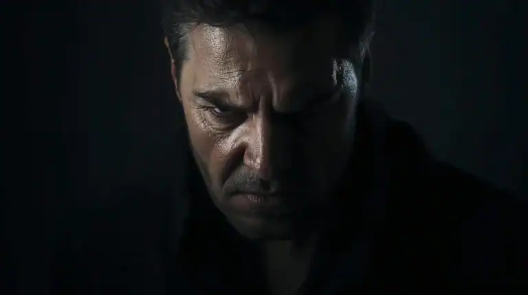 Struggling man with intense expression highlighting emotional healing and mental health awareness.